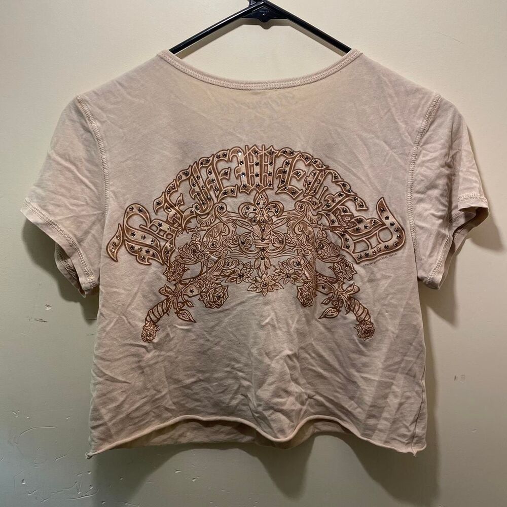 Affliction Women's Cream and Tan Crop-top